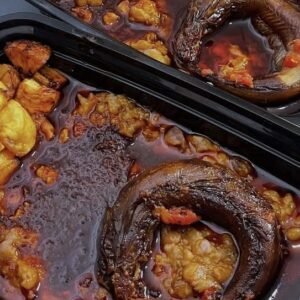 Ewa agoyin + sauce, Half pan of beans, 1/4 pan of Agoyin sauce